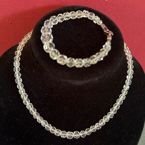 Vintage Cut Crystal Necklace & Bracelet Set – Elegant Retro Jewelry